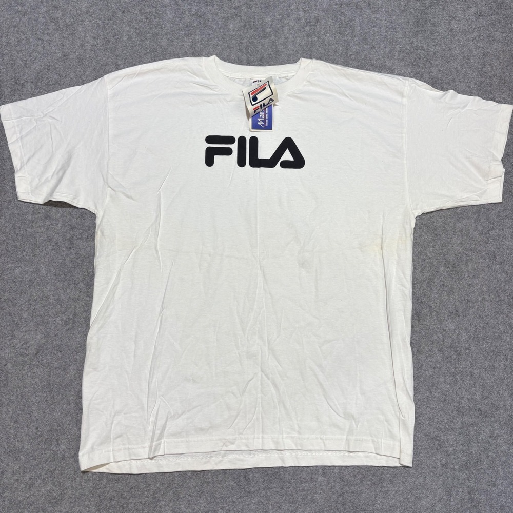 Vintage Fila T Shirt Mens XXL White Logo Graphic Made in USA NWT 90s Retro